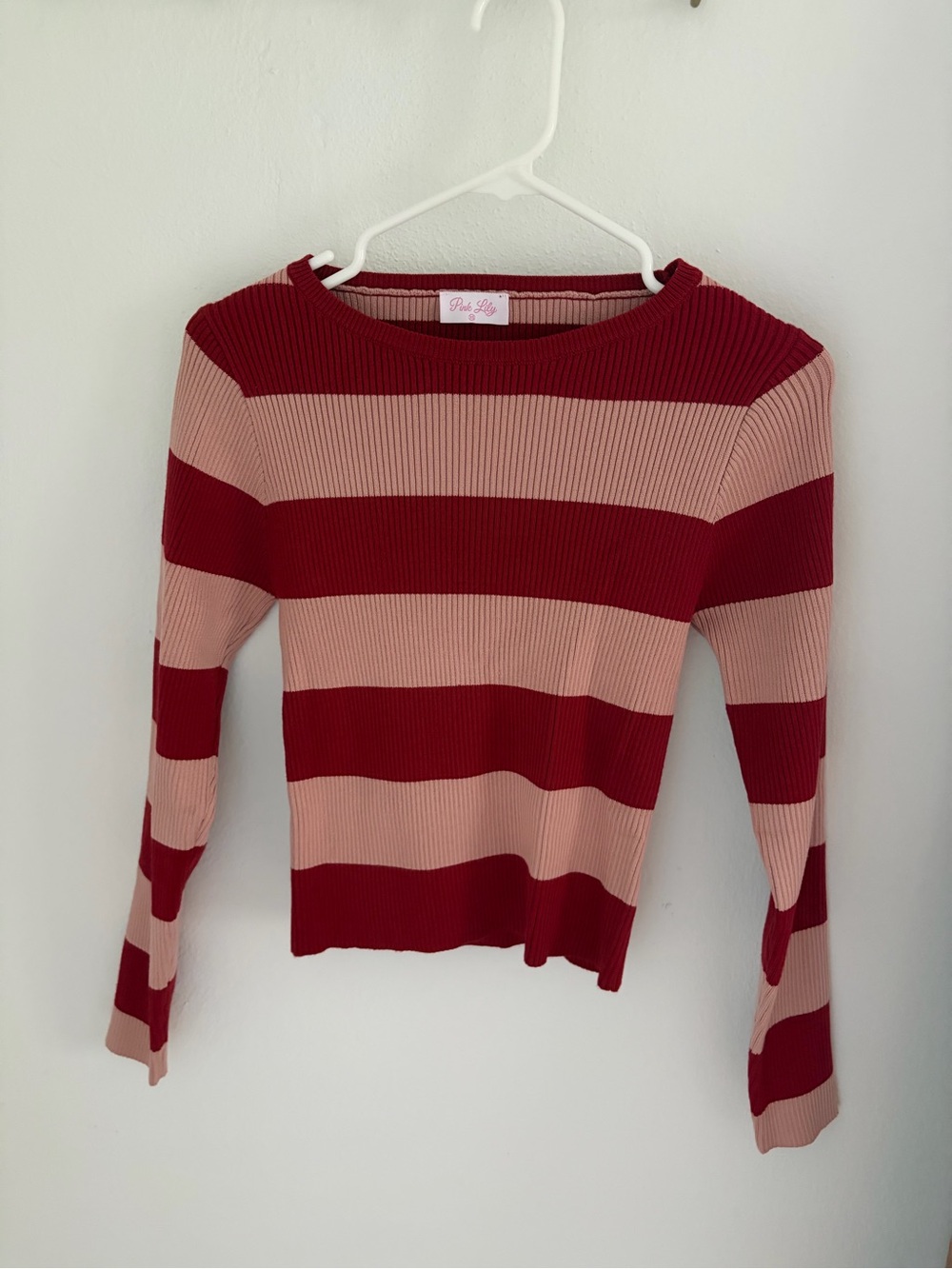 Pink Lily Red & Blush Striped Ribbed Knit Top
